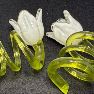 NIB Czech Crystal Trumpet Flower Napkin Ring Holders, Set of 2, 1998